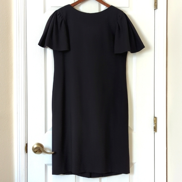Warren Petites 80's Vintage Flutter Sleeve Back Buttoned Mini Shift Dress Black - Picture 1 of 12